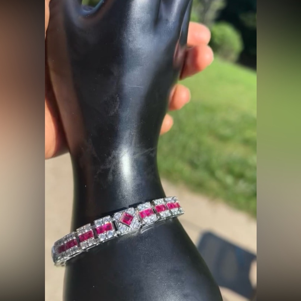Swarovski Pink and Clear Crystal Bracelet in Silver Tone - Picture 10 of 12